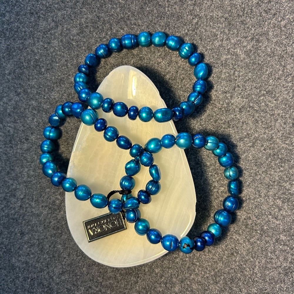 Honora Genuine Cultured Freshwater Pearl Bracelet set of 3- Dark Teal Blue